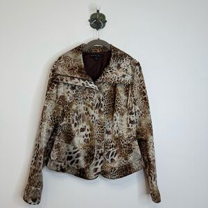 Lafayette 148 New York Brown Tan Animal Print Blazer Jacket Zip Front Size 4